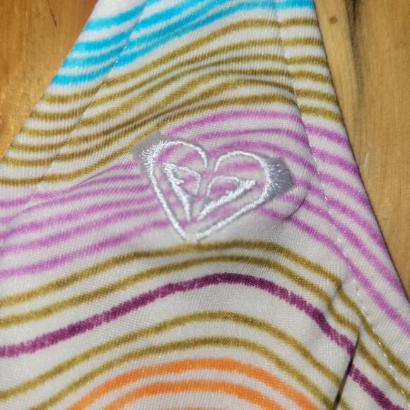 Roxy Women's Medium Rainbow Stripe Halter Bikini Top Triangle Cups Back Logo - Picture 6 of 10